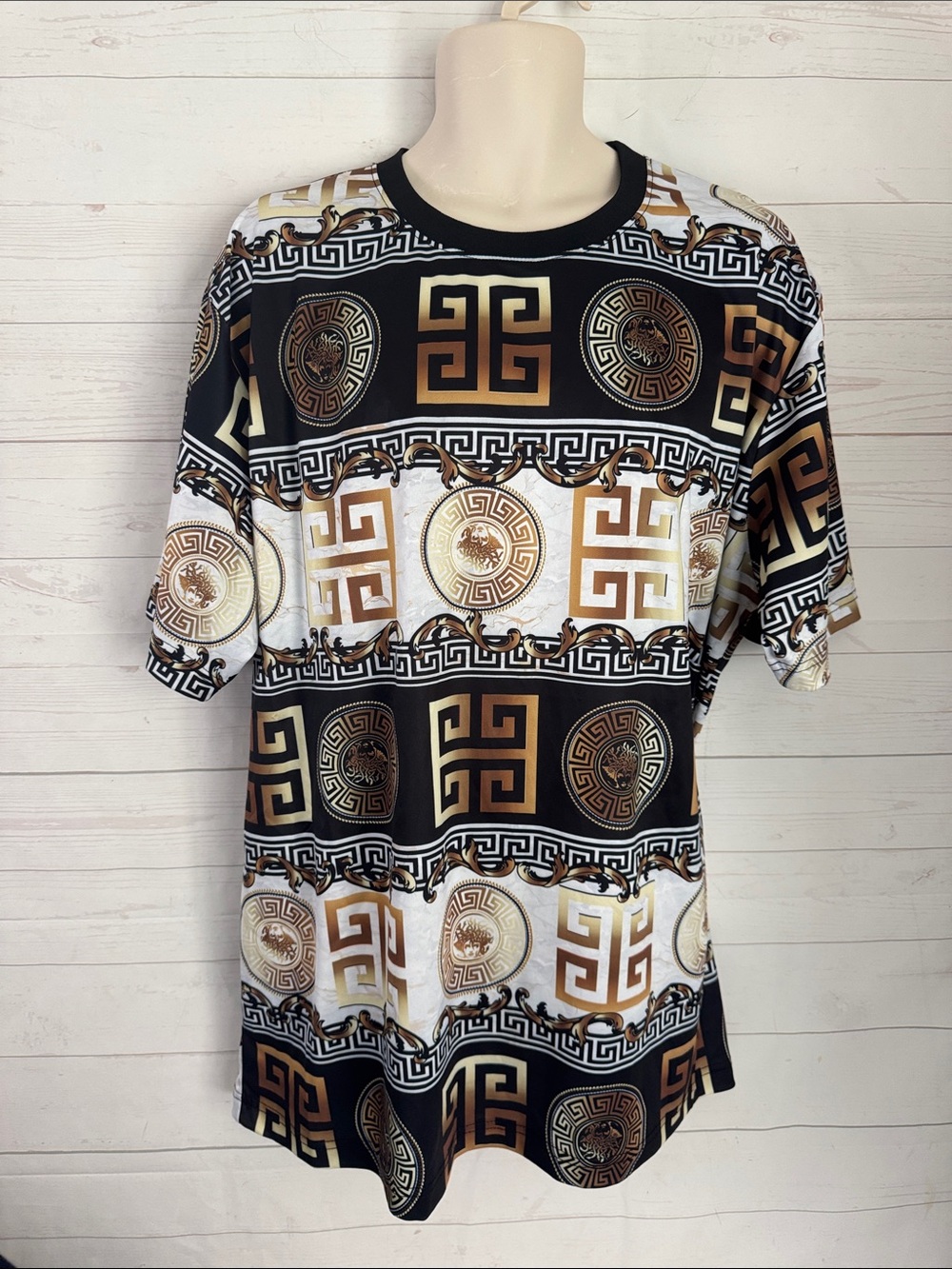 Drill Clothing Size 3X Baroque Gold Print Graphic Tee — Black, Gold & White